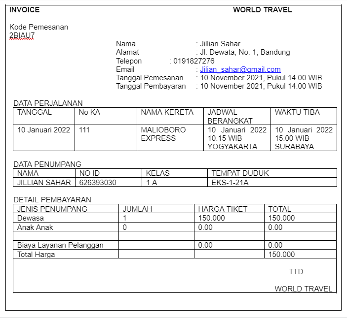 Invoice Pembayaran Travel